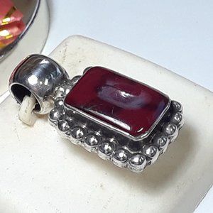 Estate Emerald Cut Red Agate Bezel Ball frame SterlingSilver Mexico Pendant17717